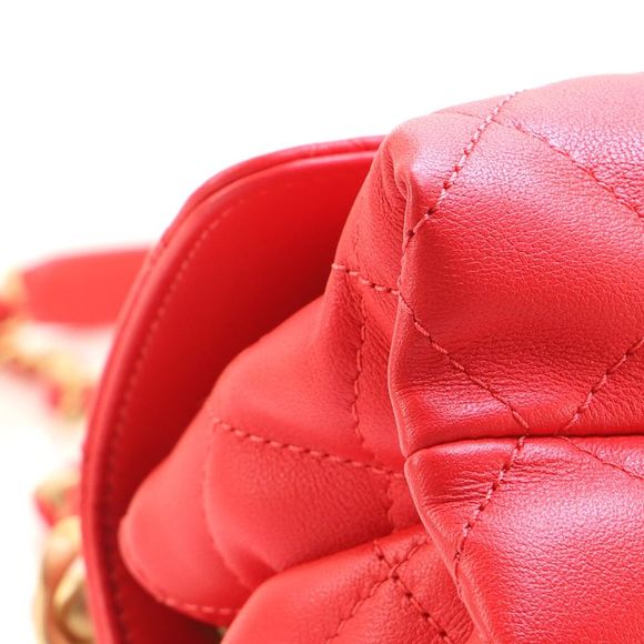 Chanel Chain Bar Top Handle Flap Bag Quilted Calfskin Mini Red - Picture 8 of 10